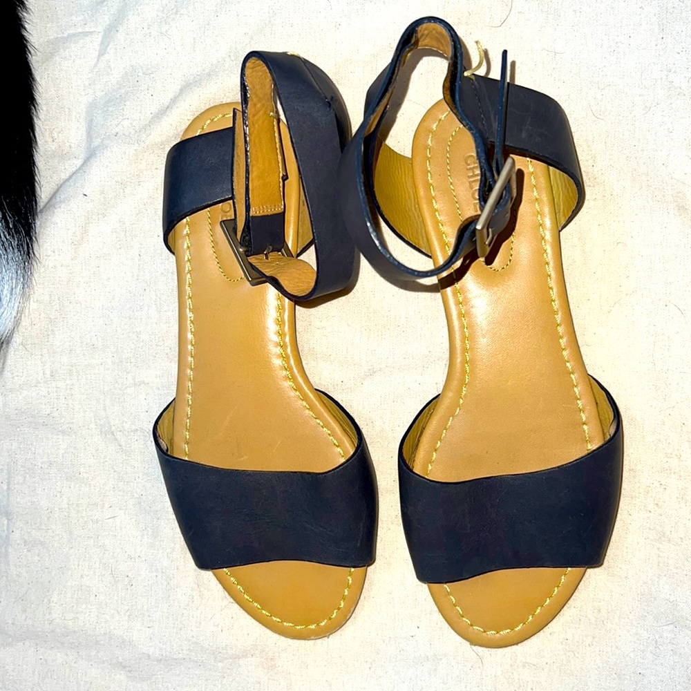 See by Chloe Navy Ankle Strap Leather Sandals
